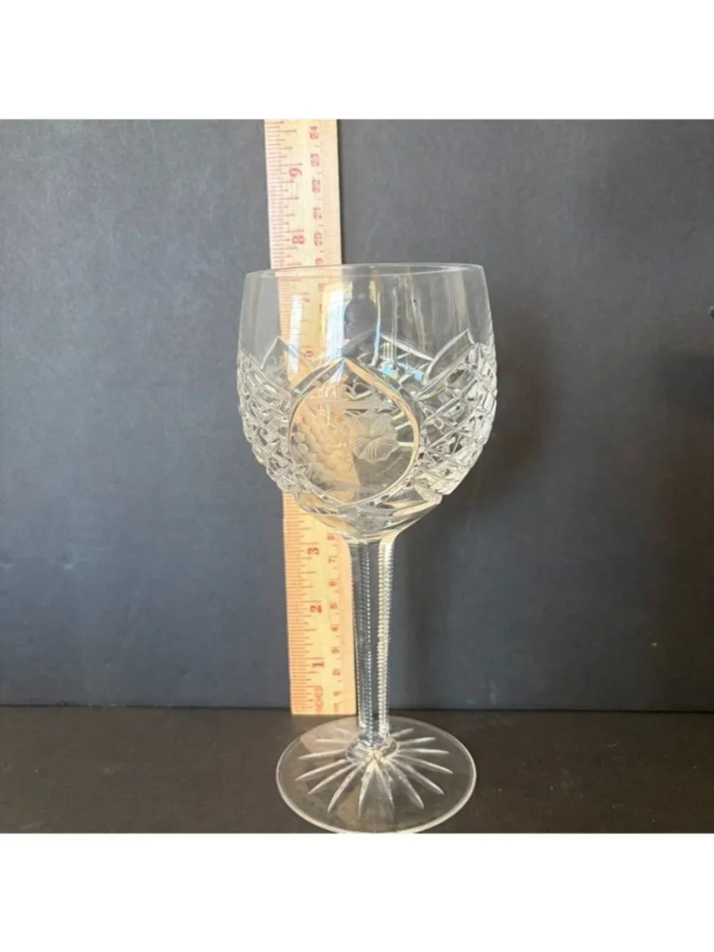 Pair of Vintage Crystal Water Goblets Crisscross Cut Stem Grapes  Discontinued